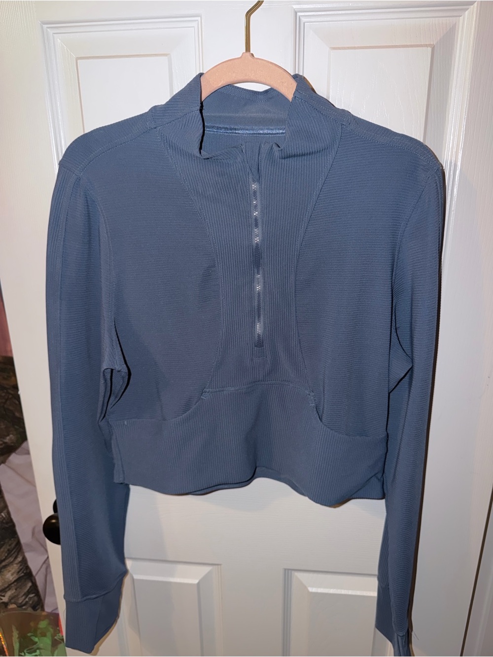 Cropped Long-Sleeve Half-Zip Top - Slate Blue